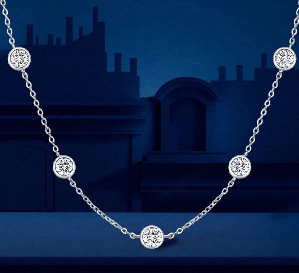 5mm 5 Stones Bubble Moissanite Necklace - Certified Original 18K Gold Plated - 925 Silver Diamond Choker Chain - GRA Certificate - Lavishic