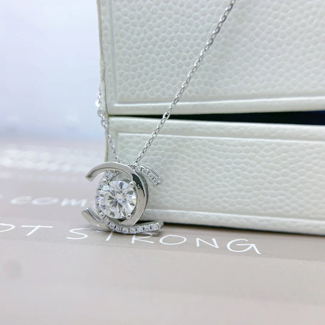 Moissanite Double C - 925 Sterling Silver - Necklace/Pendant Collar Chain - Lavishic