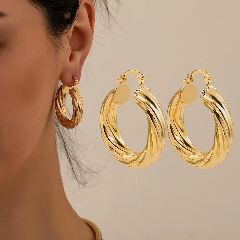 New Trendy Geometric Twisted Thick Hoop Earrings Fashion Gold Color Big Round Circle Earrings for Women Punk Hiphop Jewelry Gift - Lavishic
