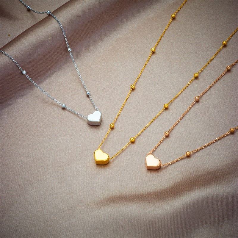 Stainless Steel 3-Color Heart Pendant Necklace - Lavishic
