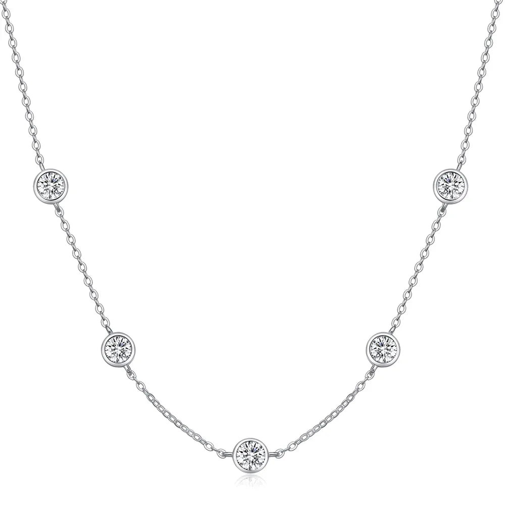 5mm 5 Stones Bubble Moissanite Necklace - Certified Original 18K Gold Plated - 925 Silver Diamond Choker Chain - GRA Certificate - Lavishic