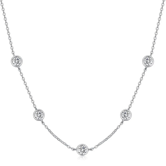 5mm 5 Stones Bubble Moissanite Necklace - Certified Original 18K Gold Plated - 925 Silver Diamond Choker Chain - GRA Certificate - Lavishic