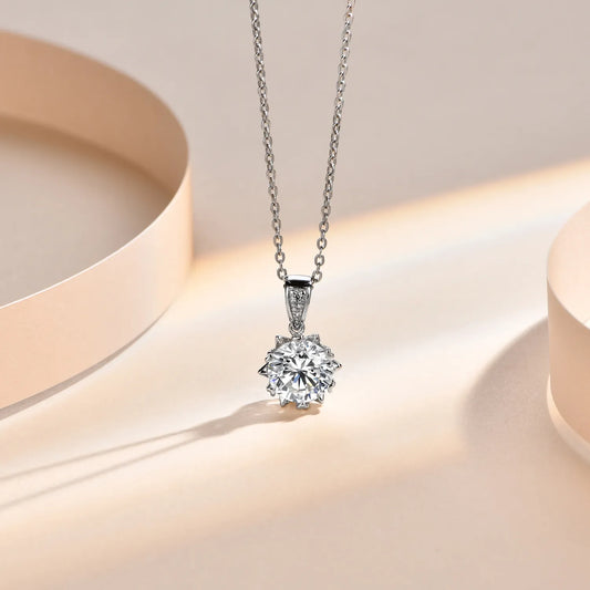 1 Carat Round Brilliant Cut D - Moissanite Pendant Necklace 925 Sterling Silver - Lab Grown Diamond - Lavishic