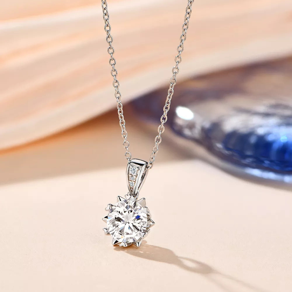 1 Carat Round Brilliant Cut D - Moissanite Pendant Necklace 925 Sterling Silver - Lab Grown Diamond - Lavishic