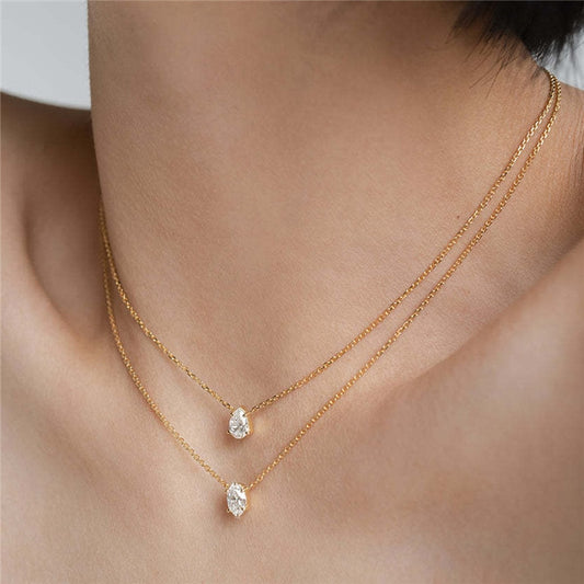 Simple Crystal Geometric Gold Color Pendant Necklace Set - Lavishic