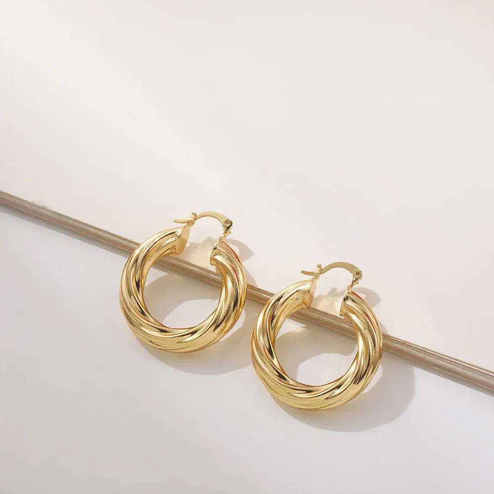 New Trendy Geometric Twisted Thick Hoop Earrings Fashion Gold Color Big Round Circle Earrings for Women Punk Hiphop Jewelry Gift - Lavishic