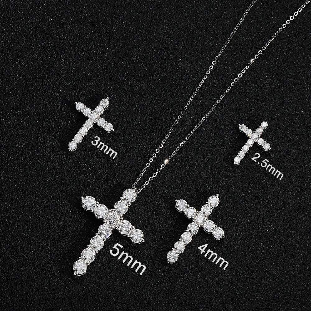 Full Moissanite Cross Pendant Necklace - Original 925 Sterling Sliver Chain -  Fine Plated 18K White Gold - Lavishic